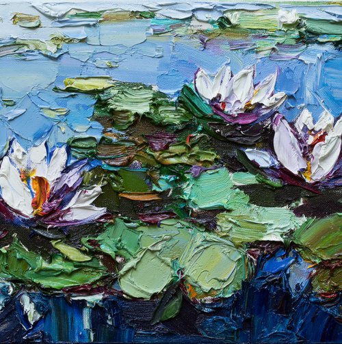 Water Lilies - Impasto Original Oil painting by Anastasiia Valiulina