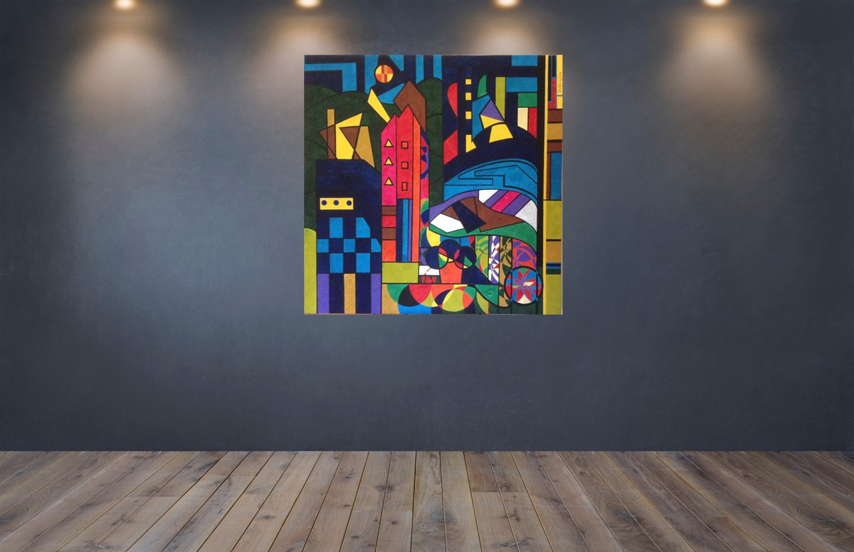 Abstract Oil Painting By Jg Wilson, 40 X 40, Chaos N. 3 - (Moonlight), Original Artwork