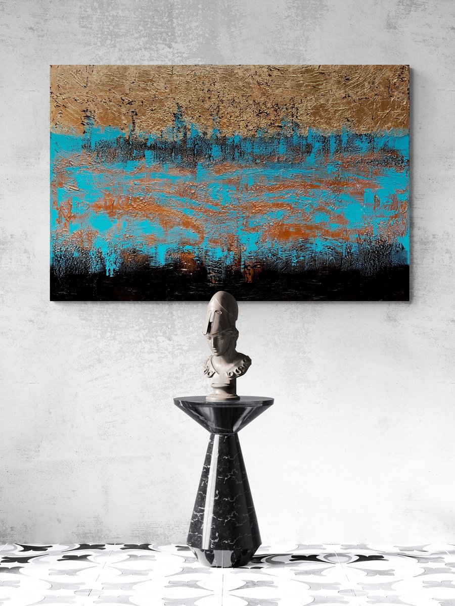 Abstract Acrylic Painting By Julijana Ravbar, 47 X 31", Spirit Of Gold, Original Artwork