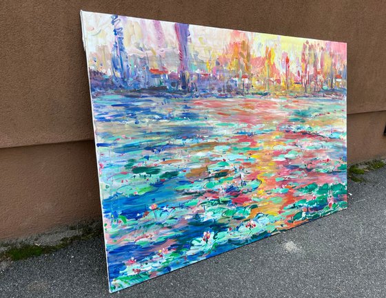 Park, water lilies sunset, 130cm x 95cm