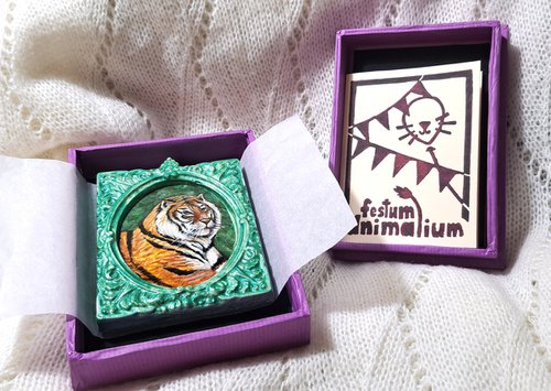 Siberian tiger, part of framed animal miniature series "festum animalium" by Andromachi Giannopoulou