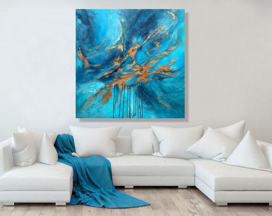 Blue Planet - XL LARGE,  TEXTURED ABSTRACT ART – EXPRESSIONS OF ENERGY AND LIGHT. READY TO HANG!
