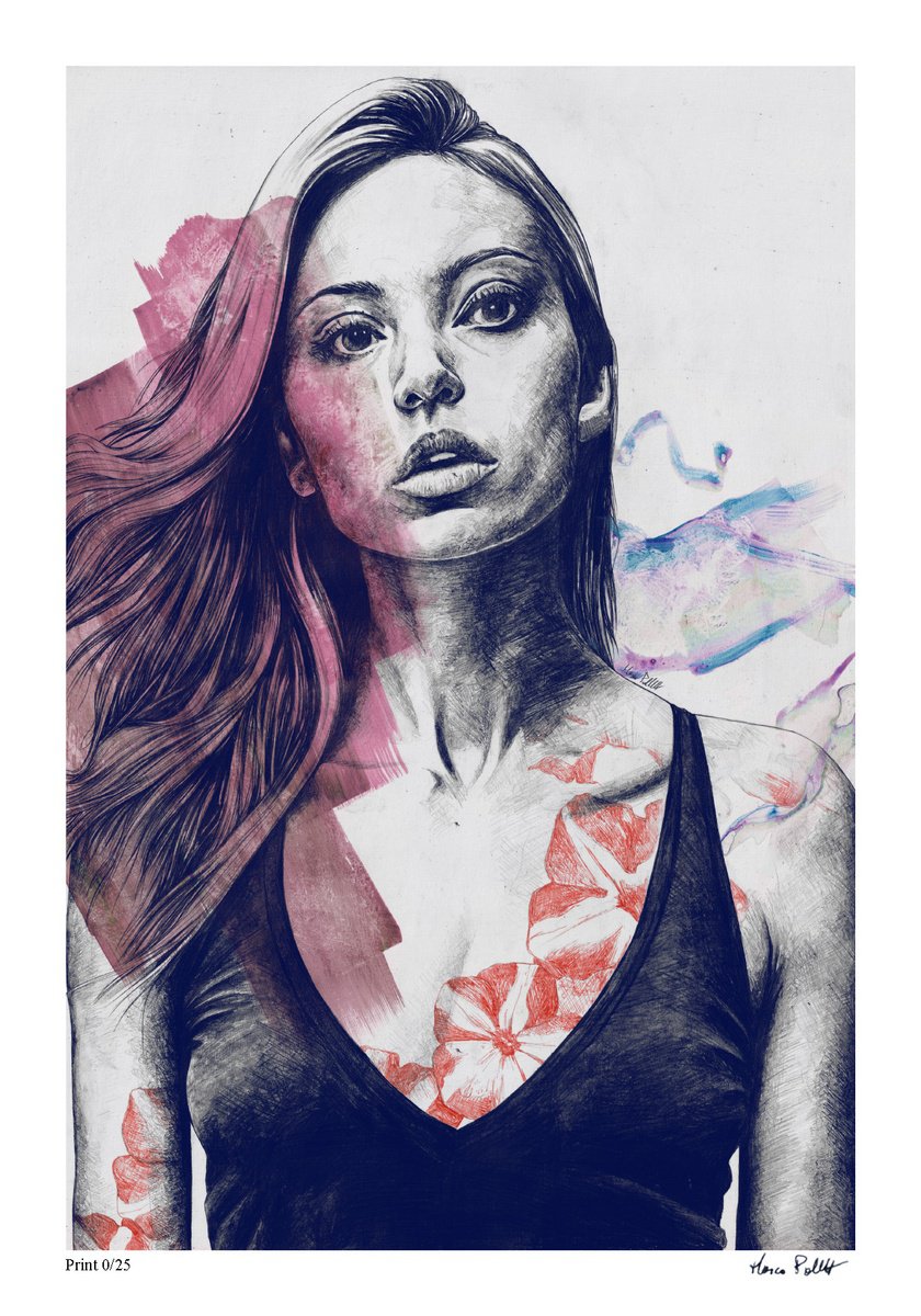 Expressive Portrait Print By Marco Paludet, 14 X 20", Pop Love Suicide Red, Original Artwork