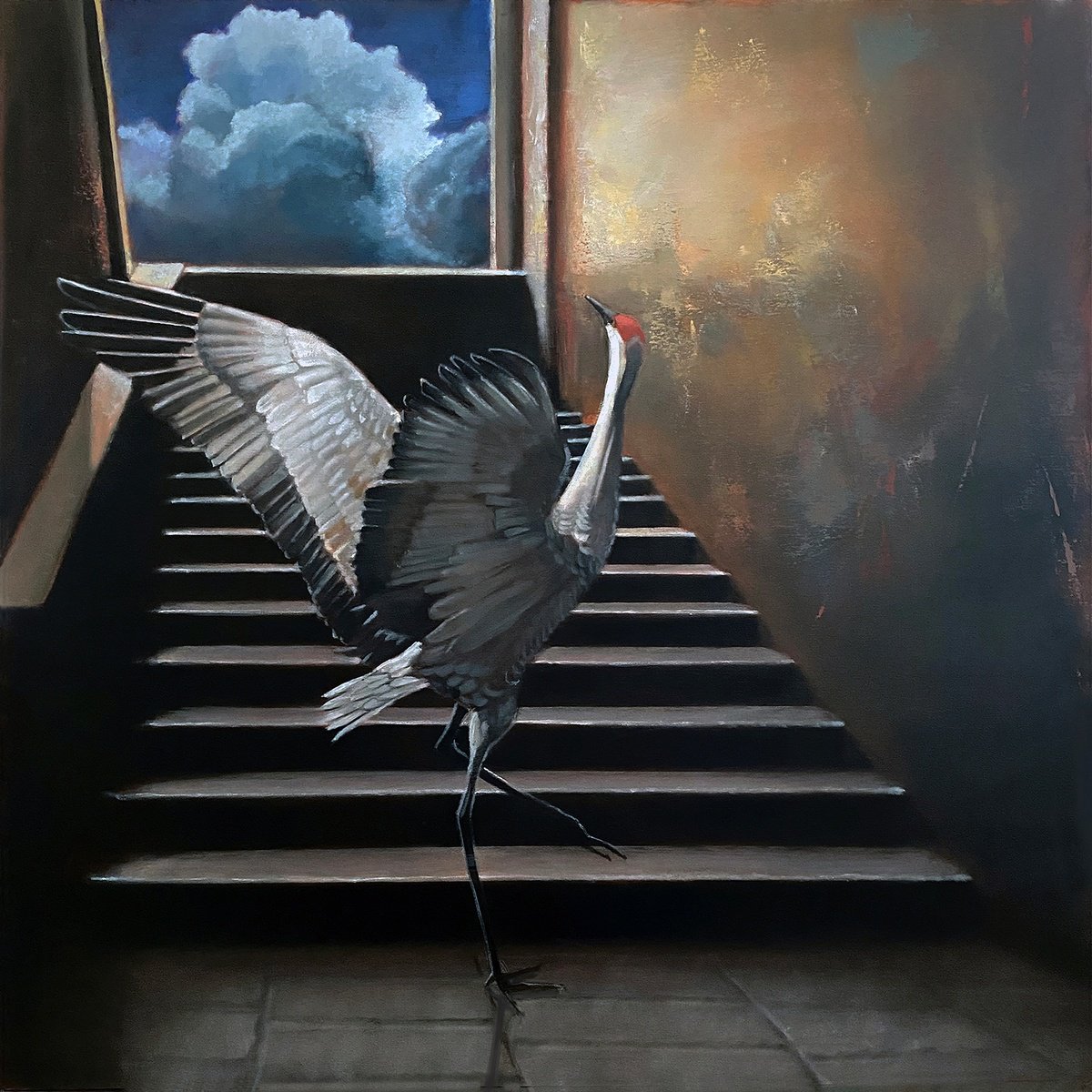 Surrealistic Animal Oil Painting By Bruce Dean, 36 X 36, The Cumulus Effect, Original Artwork