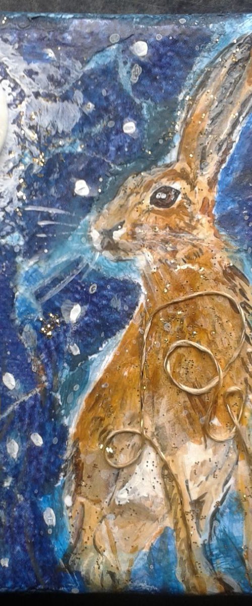 Hare and big moon by Fiona Plaisted