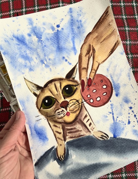 Cat original watercolor painting