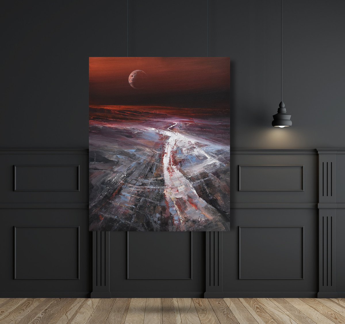 Abstract Landscape Oil Painting By Ivan Grozdanovski, 31 X 39, Rising Of The Ancient Moon - 2, Original Artwork