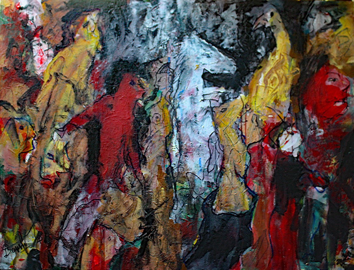 Expressive Animal Acrylic Painting By Jacques Donneaud, 44 X 33, Le Deluge, Original Artwork