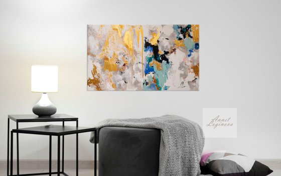 Abstract painting, Gold Blue art