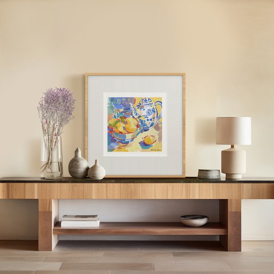 Still Life with Blue Teapot and Lemons