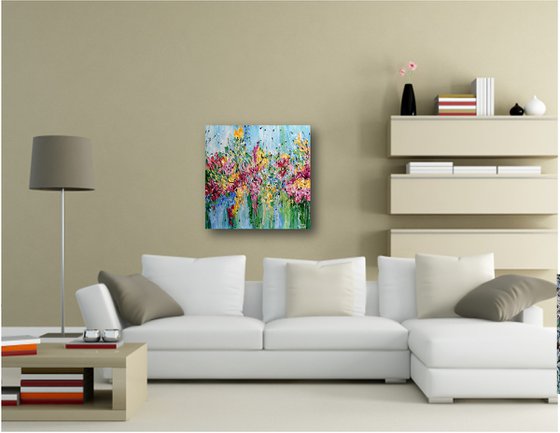 Colorful Garden - Abstract Floral Painting, Textured Landscape Art, Palette Knife Flower Meadow Wall Art