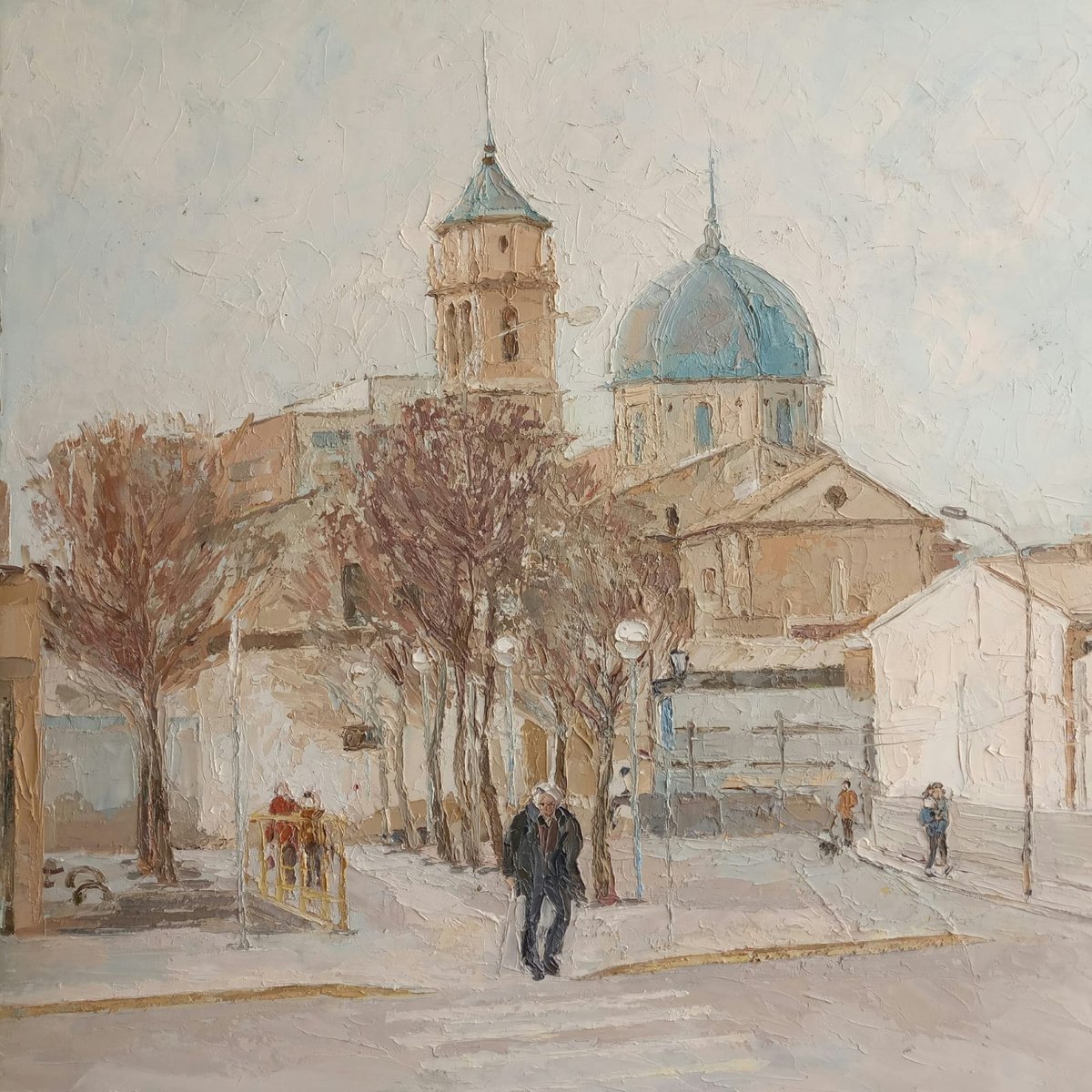 Cityscapes Oil Painting By Ilona Sedneva, 20 X 20, Basilica De San Lorenzo, Original Artwork