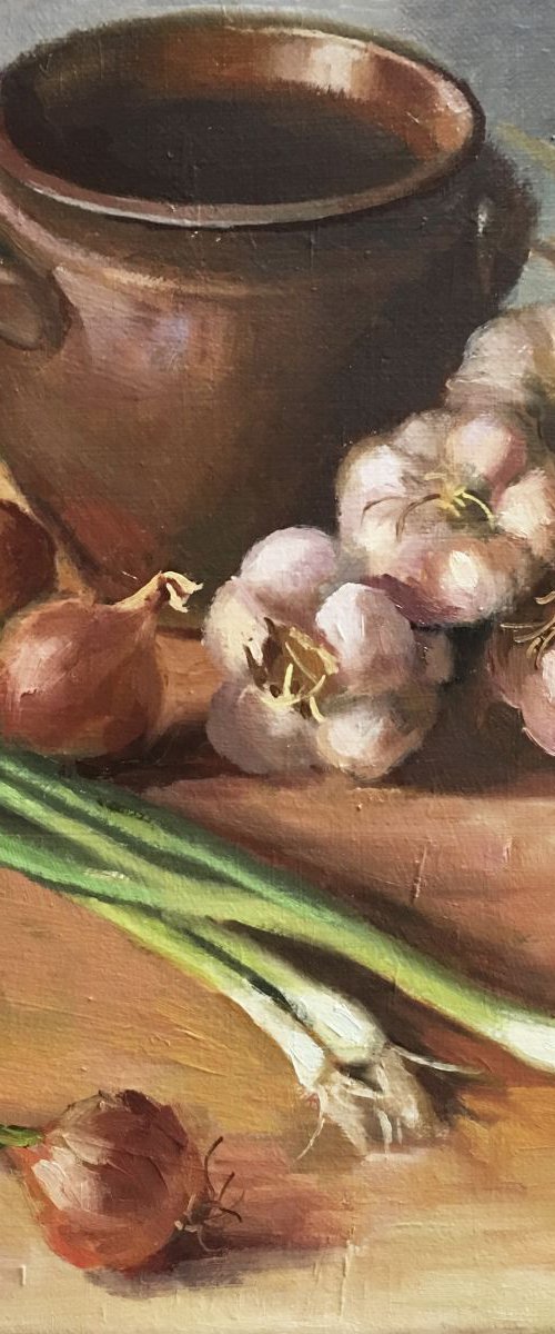Still Life with Garlic and Onions by Ling Strube