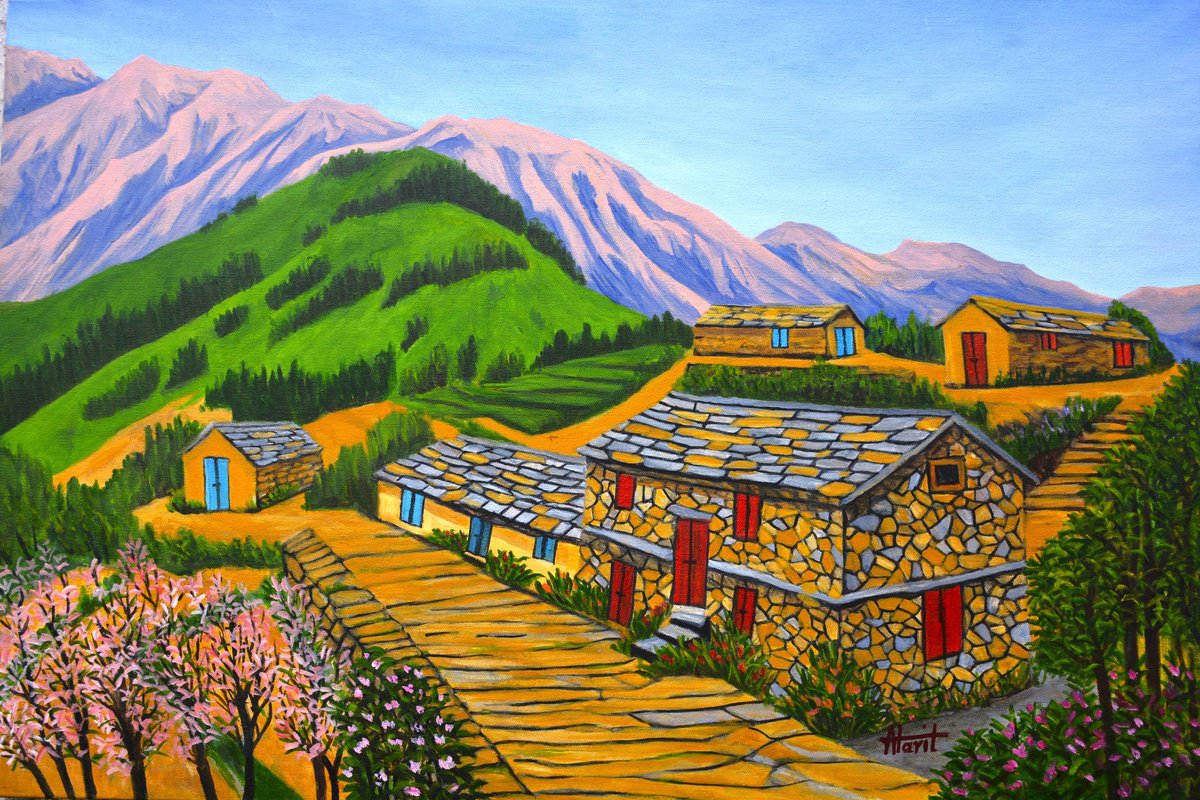 Abode In The Himalayas By Ajay Harit, 36 X 24, Artwork For Sale On Artfinder