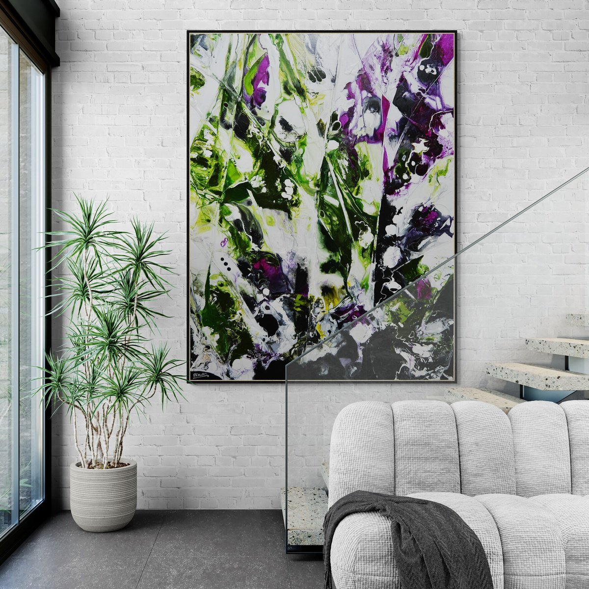 Abstract Landscape Acrylic Painting By Franko, 55 X 71, Velveitine And Sap, Original Artwork