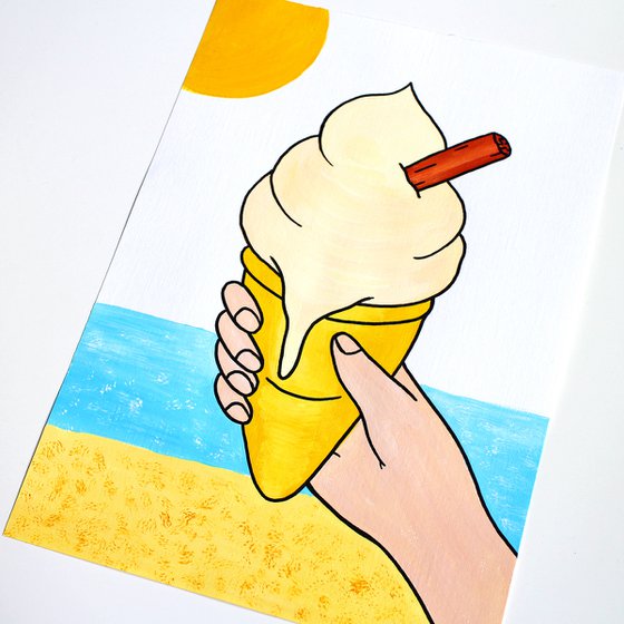 Ice Cream with Flake Pop Painting on A4 Paper (Unframed)