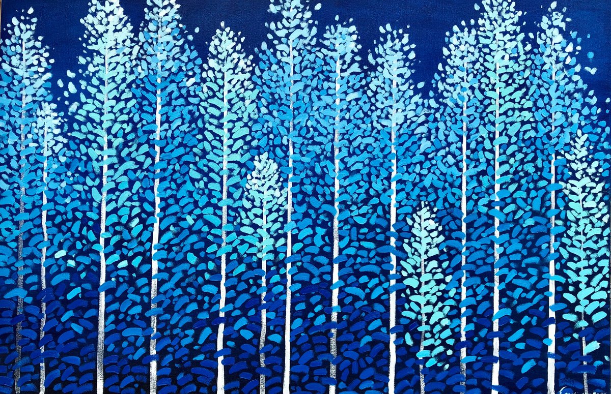 Impressionistic Landscape Oil Painting By Volodymyr Smoliak, 39 X 24", Cold Trees, Original Artwork