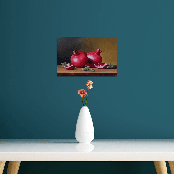 Still life with pomegranates   (20x30cm, oil painting, ready to hang)