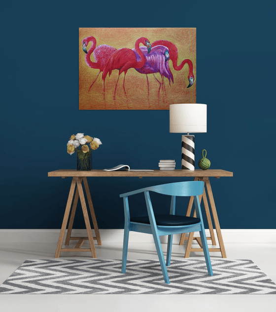 Flamingo on Gold -Blazing Gradient