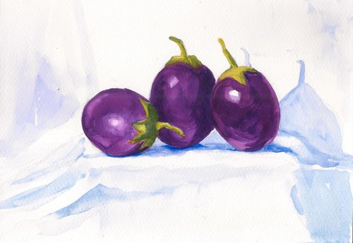Still life with brinjals - aubergines 17 by Asha Shenoy