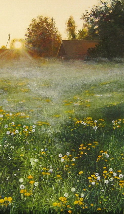 Dandelions Field, Misty Meadow Sunrise by Natalia Shaykina