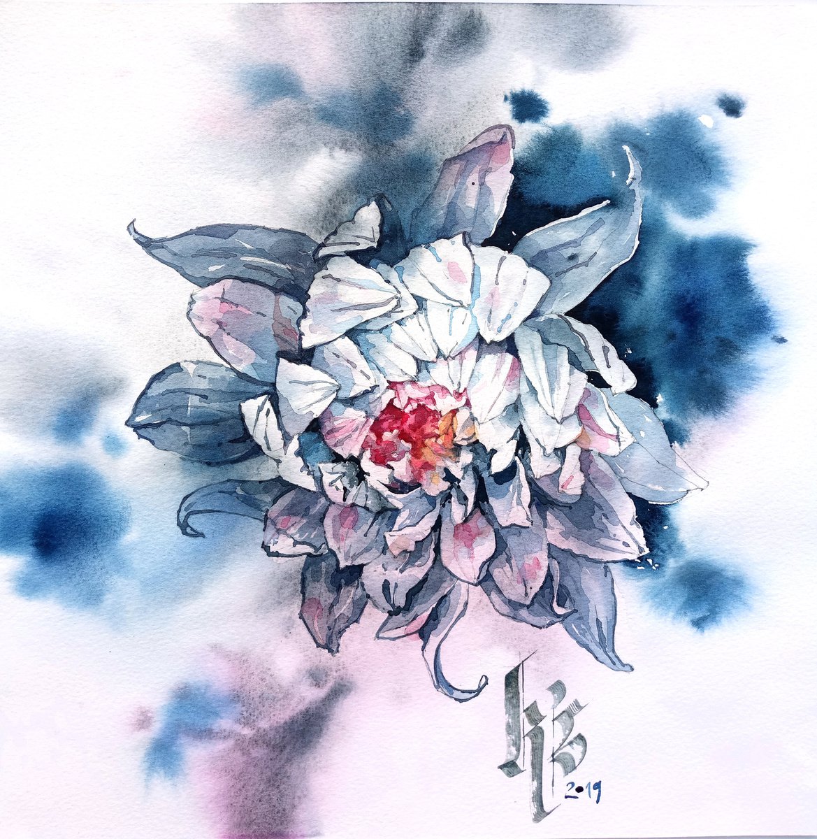 Impressionistic Botanical Watercolour By Ksenia Selianko, 12 X 12", Fantasy Flower, Original Artwork