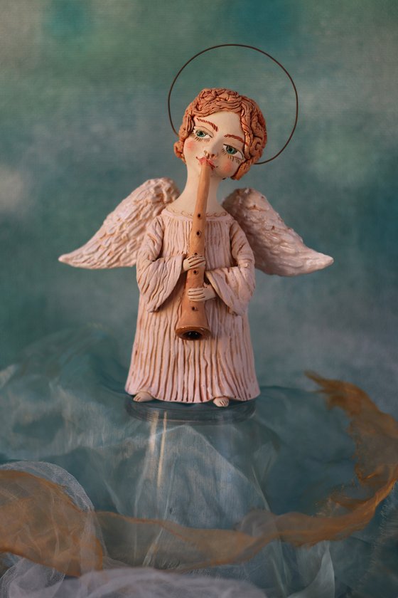 Angels all around me. Angel with a flut. OOAK Sculpture