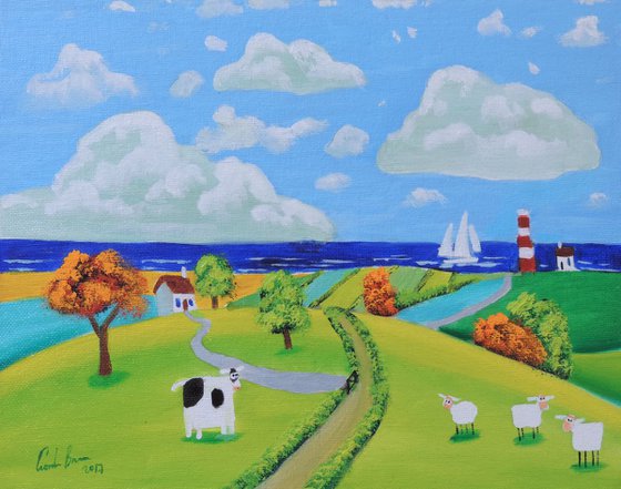 cow and the seaside 10" x 8"