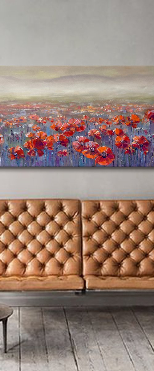 "Field of red poppies". Scenery. Flowers. Original oil painting by Mary Voloshyna