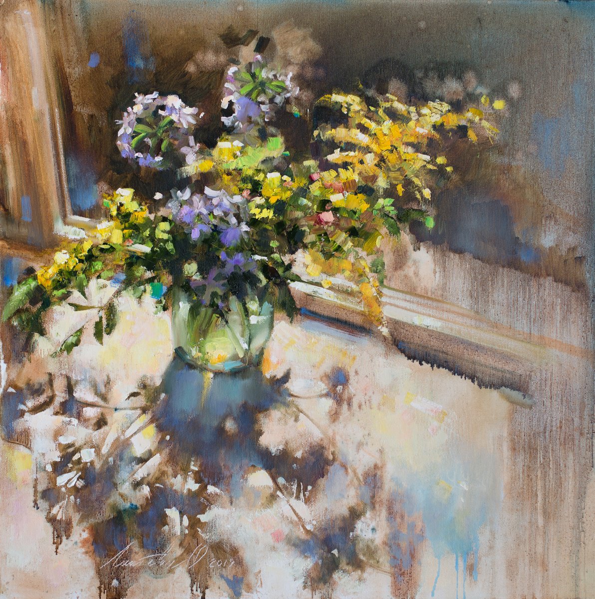 Botanical Oil Painting By Olha Laptieva, 20 X 20", My Favorite Morning, Original Artwork