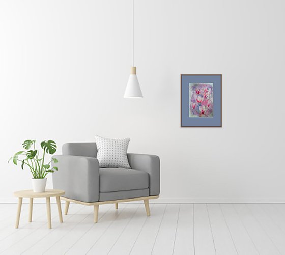 Magnolia Painting Floral Original Art Flowers Watercolor Blossom Artwork Small Wall Art 12 by 17" by Halyna Kirichenko