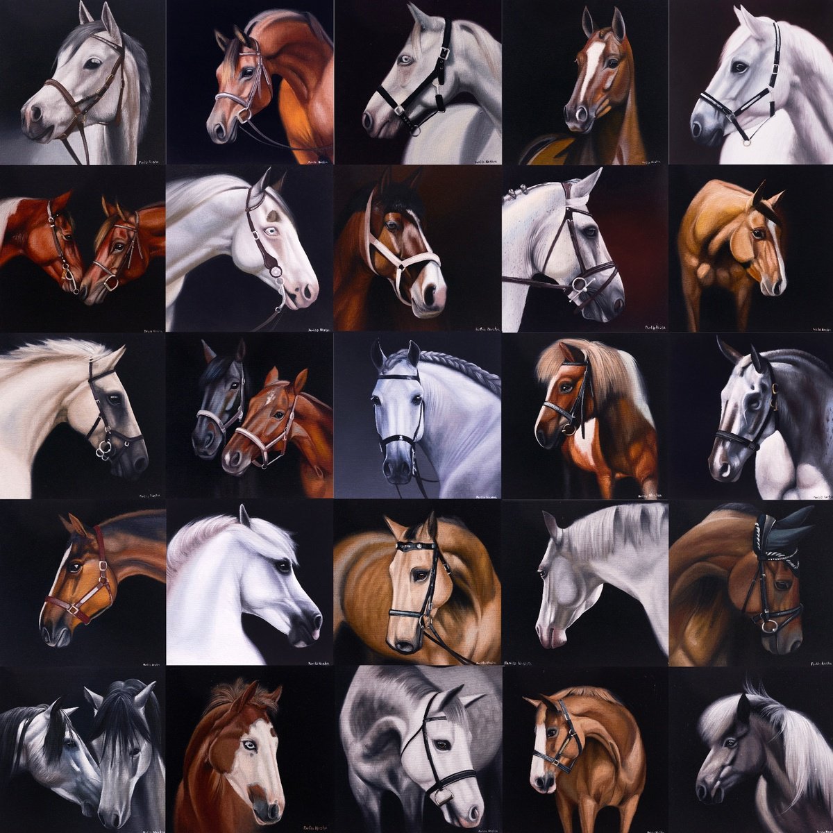 Animal Oil Painting By Anastasia Parfilo, 30 X 30, Horse Mosaic. Portrait, Original Artwork