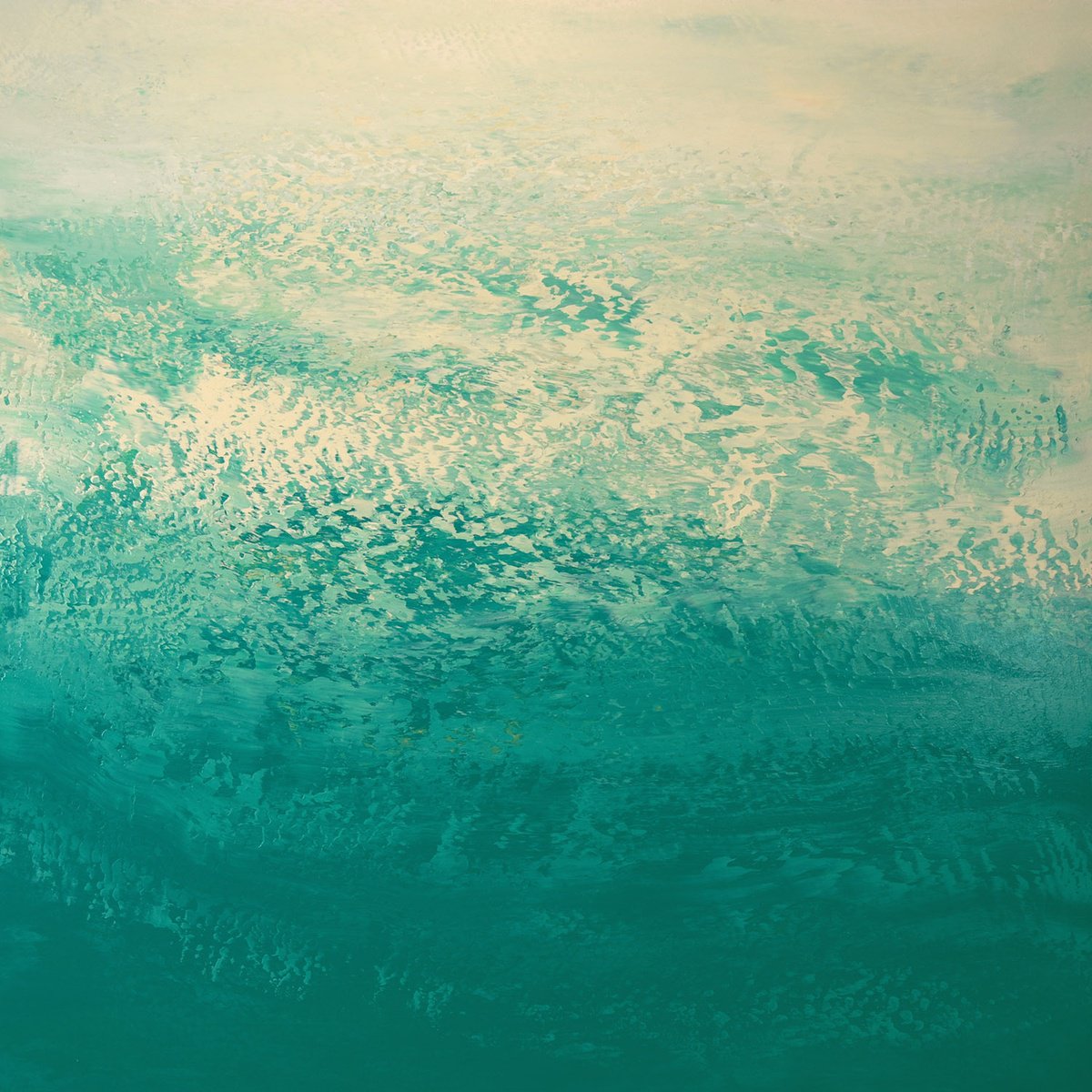 Expressive Abstract Acrylic Painting By Suzanne Vaughan, 40 X 40", Sea Foam Green - Seascape, Original Artwork