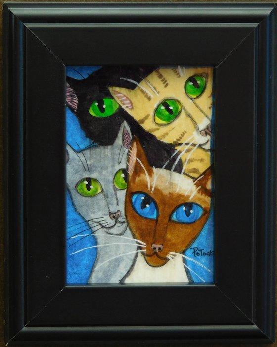 3 Cats Framed Original Painting
