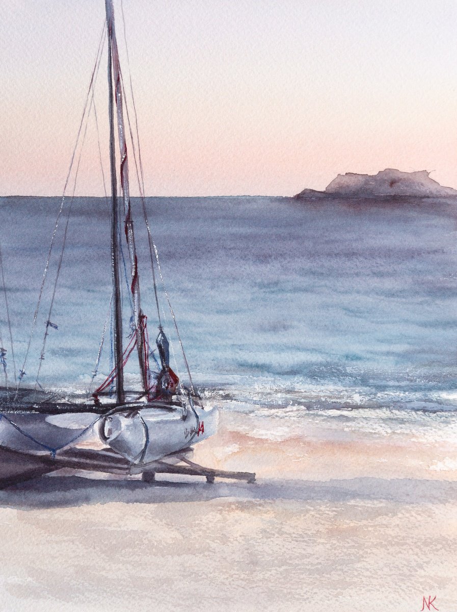 Impressionistic Landscape Watercolour By Kateryna Nazarenko, 8 X 10", After Sunset, Original Artwork