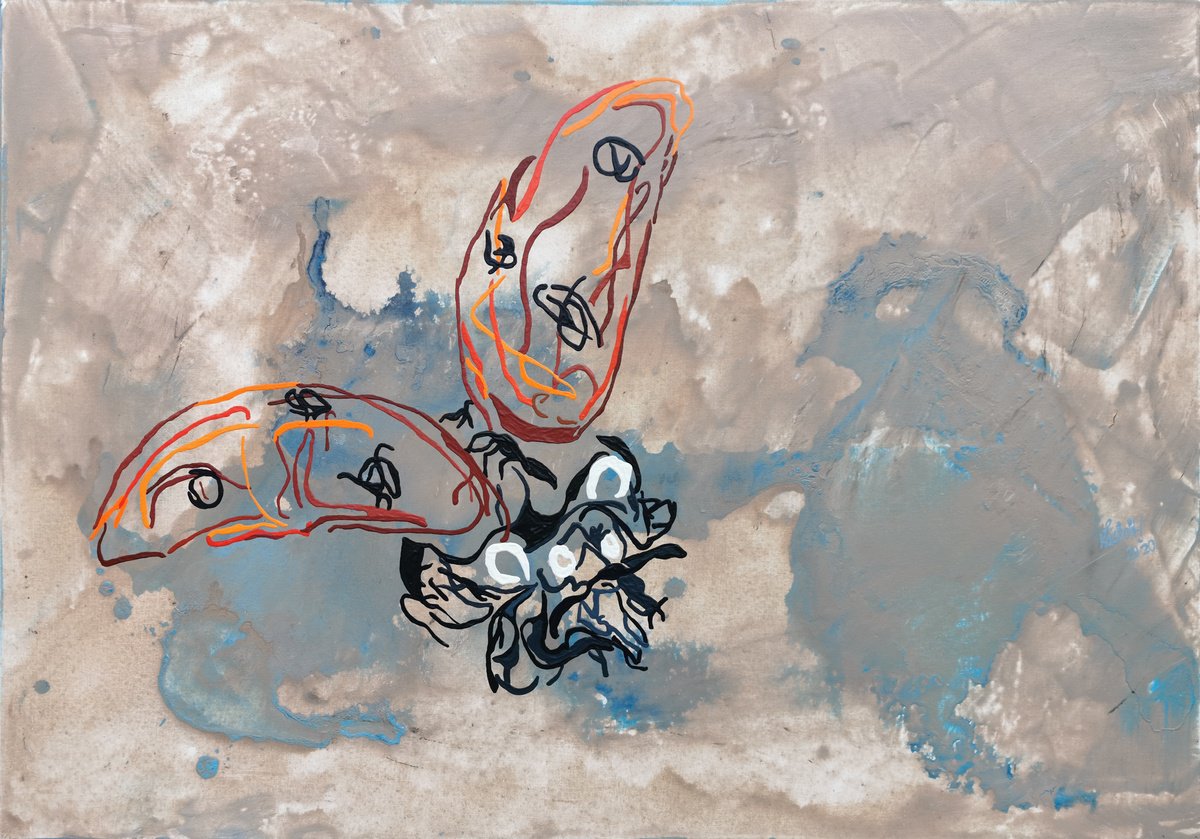 Expressive Animal Acrylic Painting By Uli Lachelt, 39 X 28", I 98 - Flying Ladybird, Original Artwork