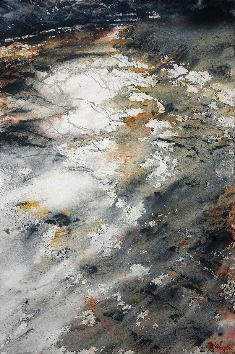 Expressive Abstract Watercolour By Neil Wrynne, 15 X 22", Days Of Long Ago, Original Artwork