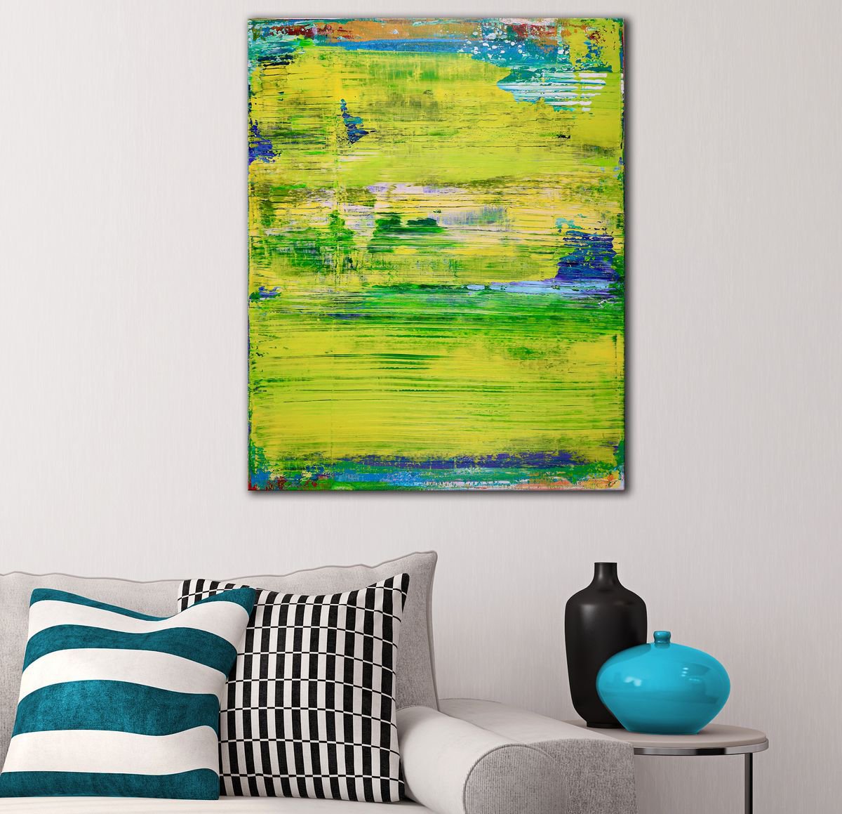 Abstract Acrylic Painting By Nestor Toro, 16 X 20", Minimal Green Field 2, Original Artwork