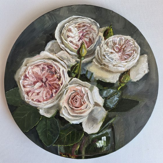 Pink roses round still life