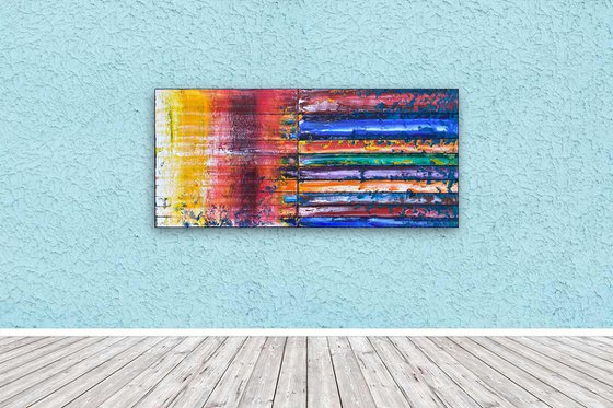 "End Of The Rainbow" - Original PMS Oil Painting On Reclaimed Wood - 48 x 21.5 inches