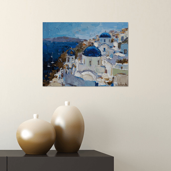 Santorini, Greece seascape - Original oil impasto landscape painting