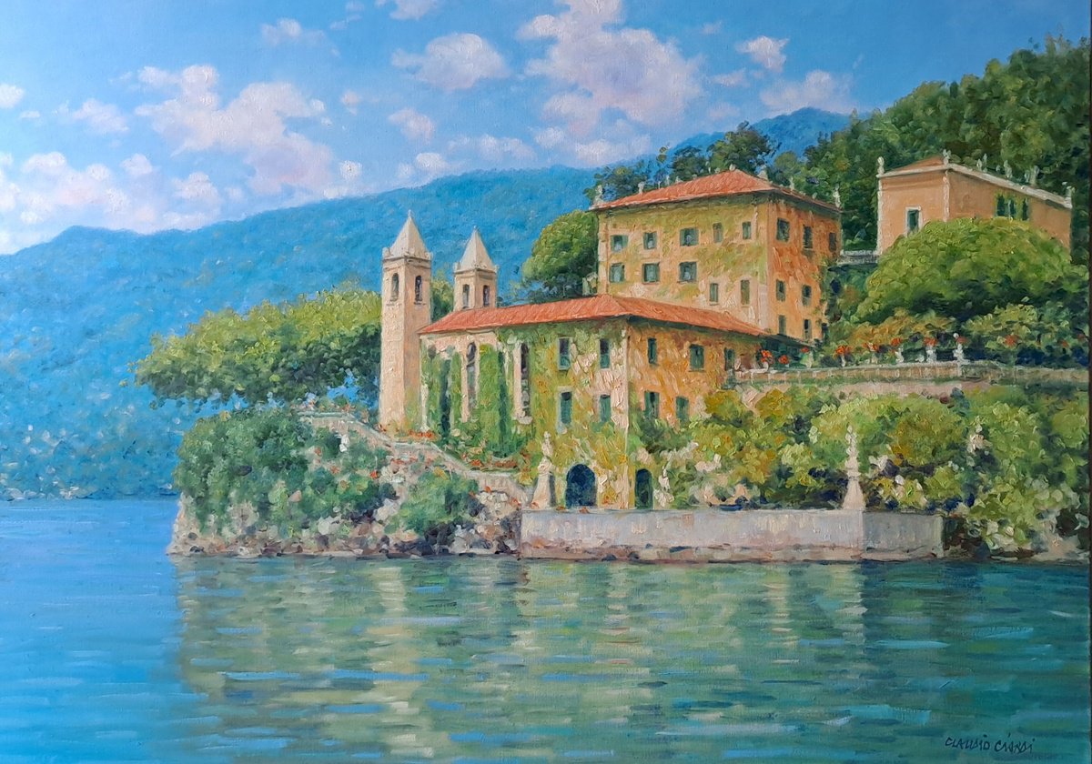 Impressionistic Landscape Oil Painting By Claudio Ciardi, 28 X 20, Villa Del Balbianello Como, Original Artwork