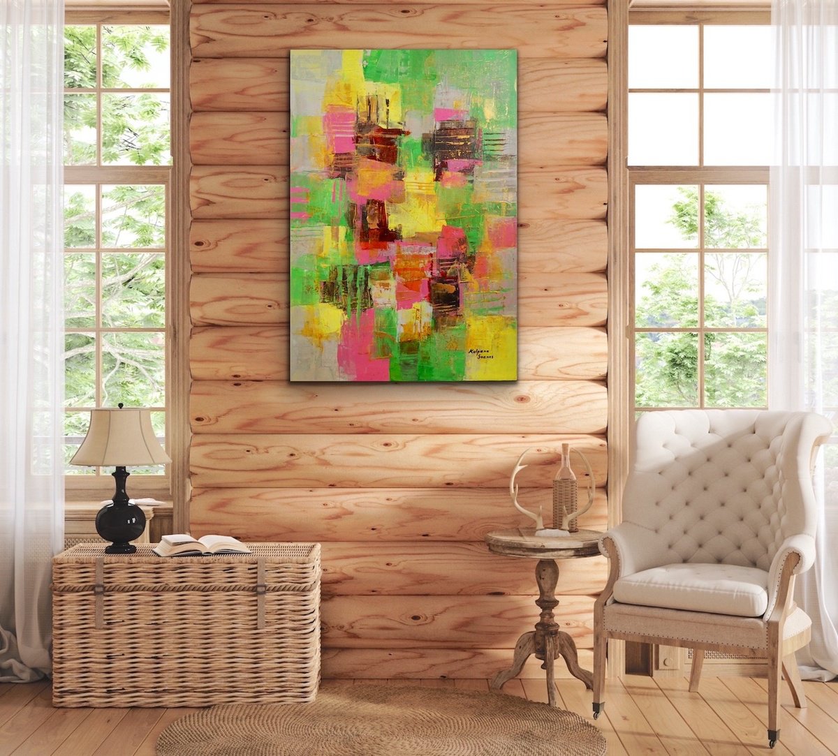 Organic Abstract Acrylic Painting By Kalpana Soanes, 26 X 38", In The Spring Air, Original Artwork