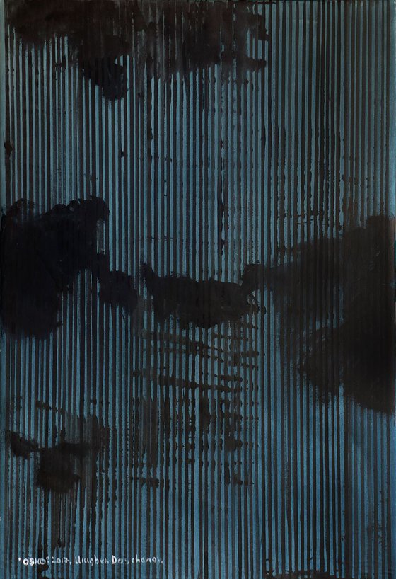 OSHO Extra large abstract painting Black and grey  stripes