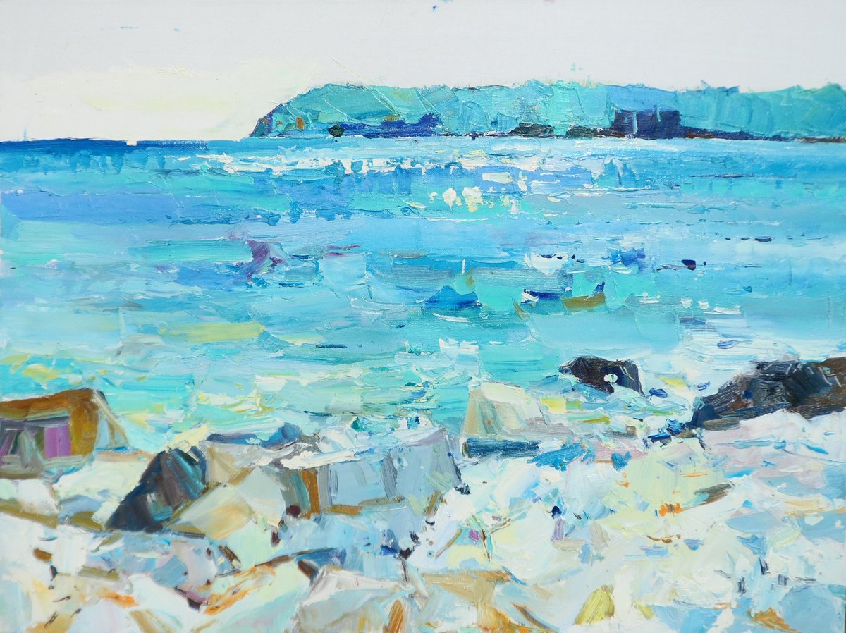 Impressionistic Landscape Oil Painting By Yehor Dulin, 31 X 24", "Adriatic Sea ", Original Artwork