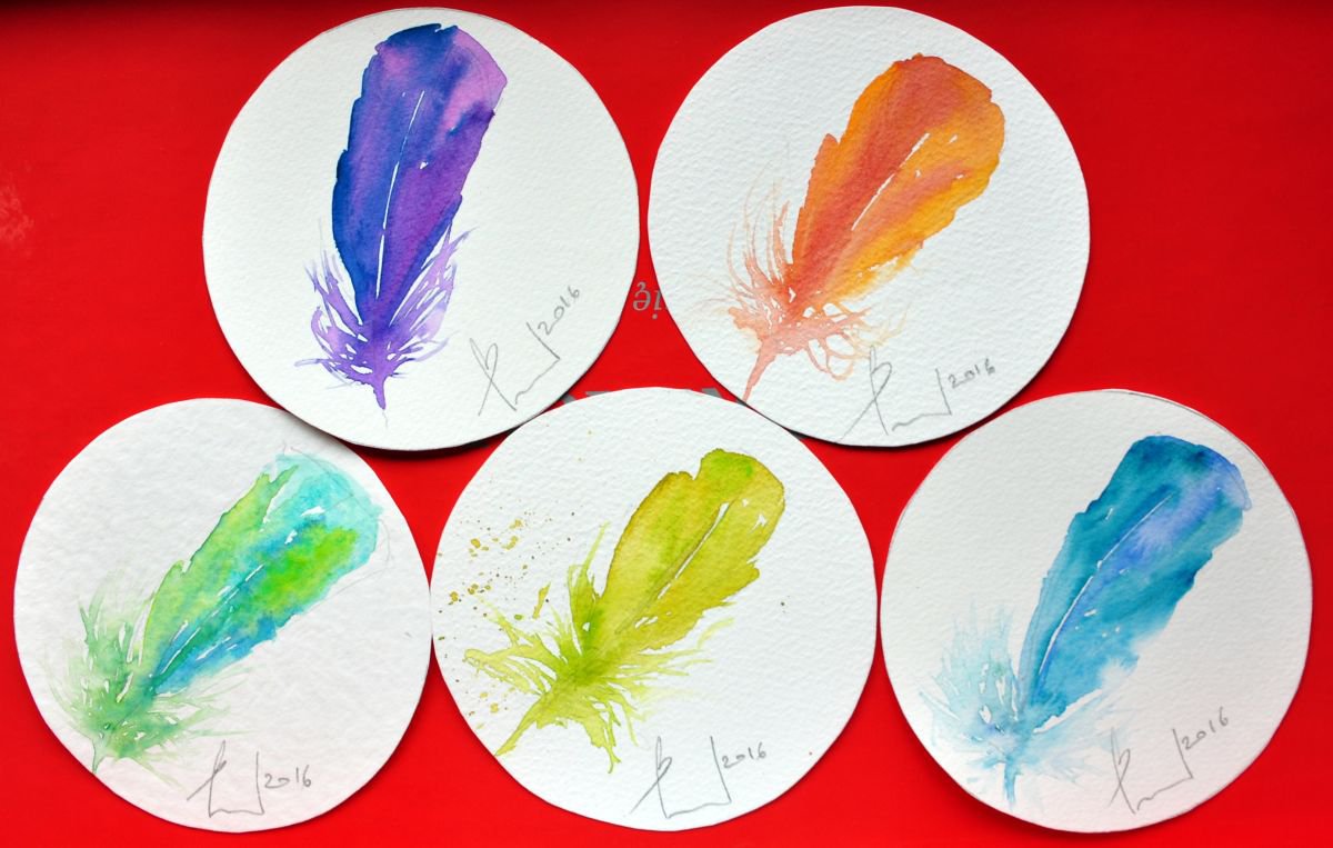 MINIATURES  serie FEATHERS original watercolours by Beata van Wijngaarden