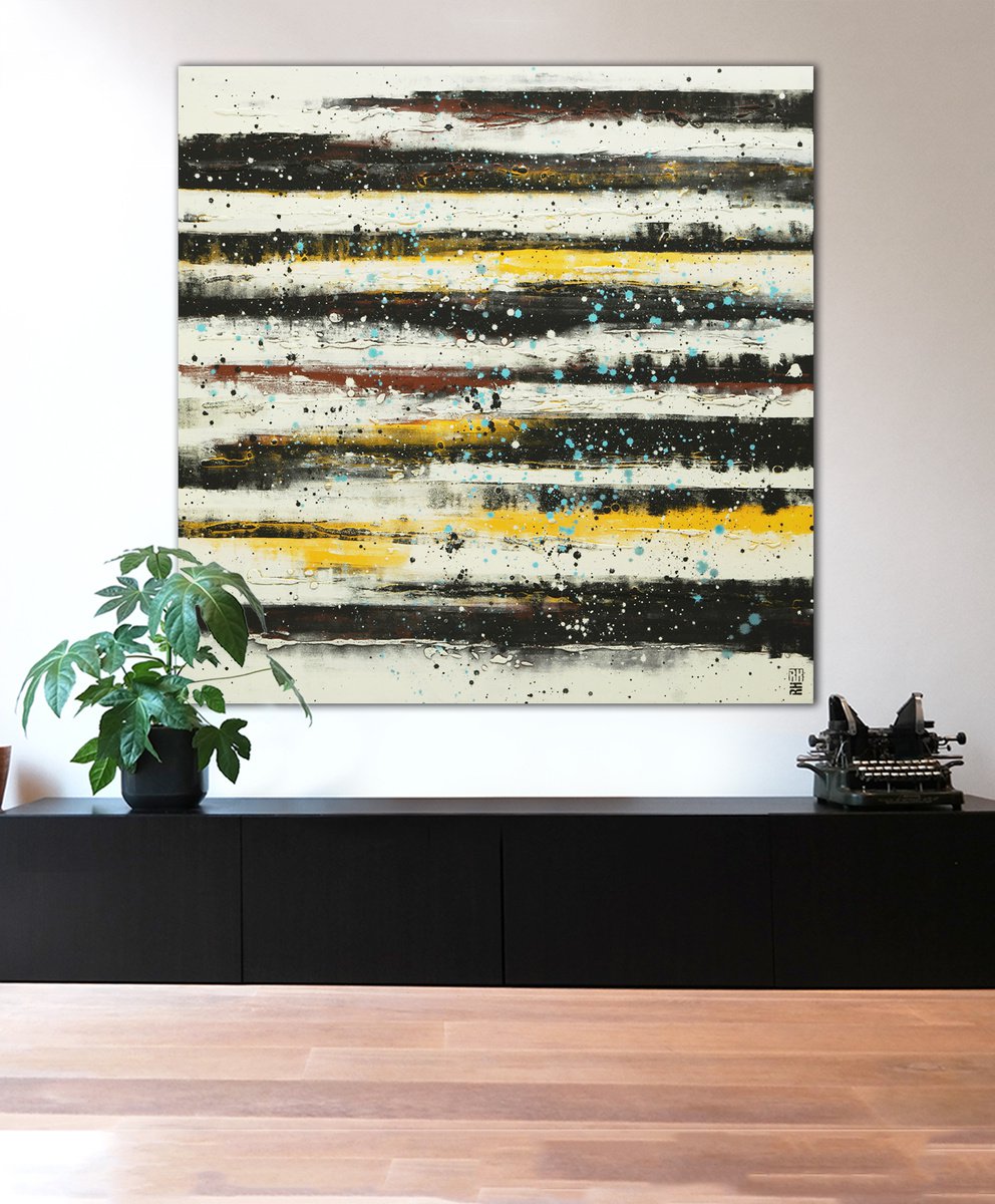 Large square painting - Black Line Pictures - 47.2x47.2 - 120x120cm - Ronald Hunter - 14F by Ronald Hunter