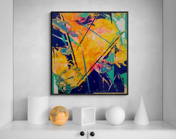 Abstract painting - "Yellow Reflection" - Abstraction - Geometric - Space abstract - Big painting - Bright abstract