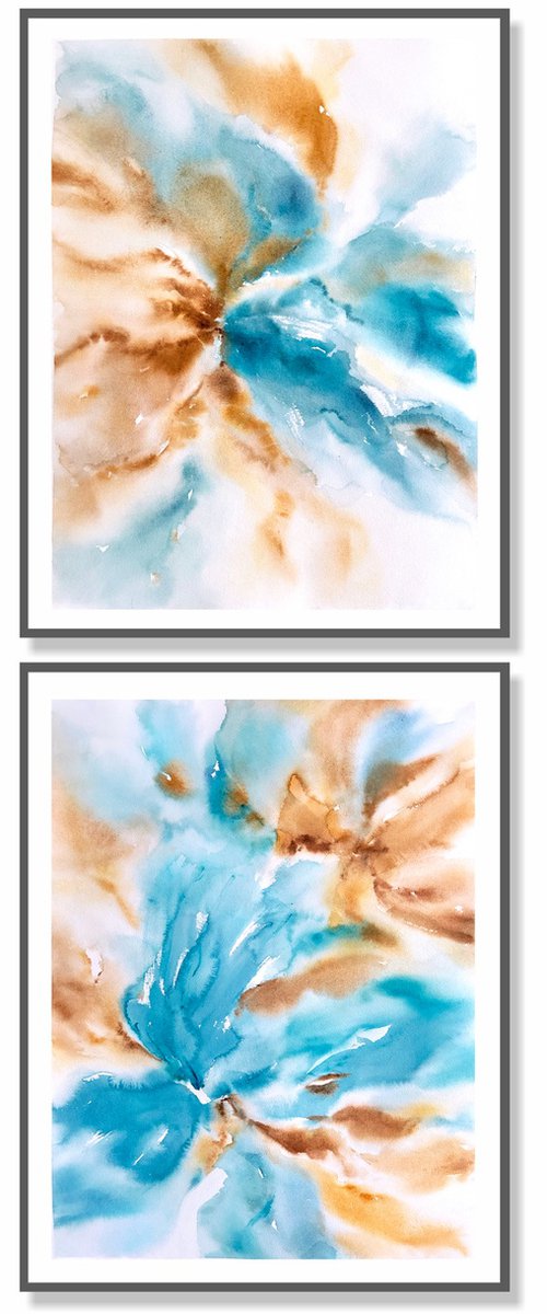 Abstract flowers diptych by Olga Grigo