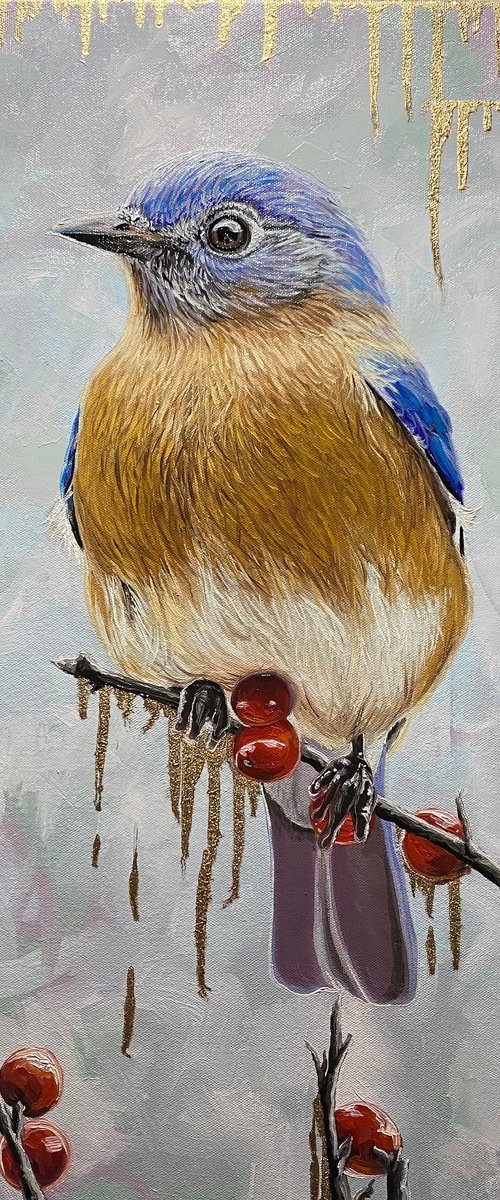 Bluebird on red berries by Elena Adele Dmitrenko
